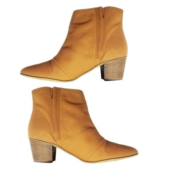 Heeled Ankle Boots zipperd Elegant Tan Suede Leather Style READ - Picture 1 of 15